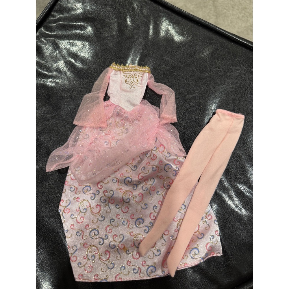 Barbie Dress Princess Gown Pink Sparkle Swirls Tights Outfit Accessories